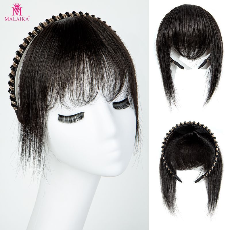 Women Twist Braid Headband Straight Hair Pieces Real Hair Clip In Crown Topper Hair Extension with Fringe for Women with Thin Hair Extensions Chignon_voghion.com