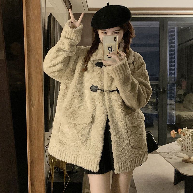 2025 Winter New Korean Style Lazy Temperament Lamb Wool Thickened Warm Loose Slimming Casual Coat For Women_voghion.com