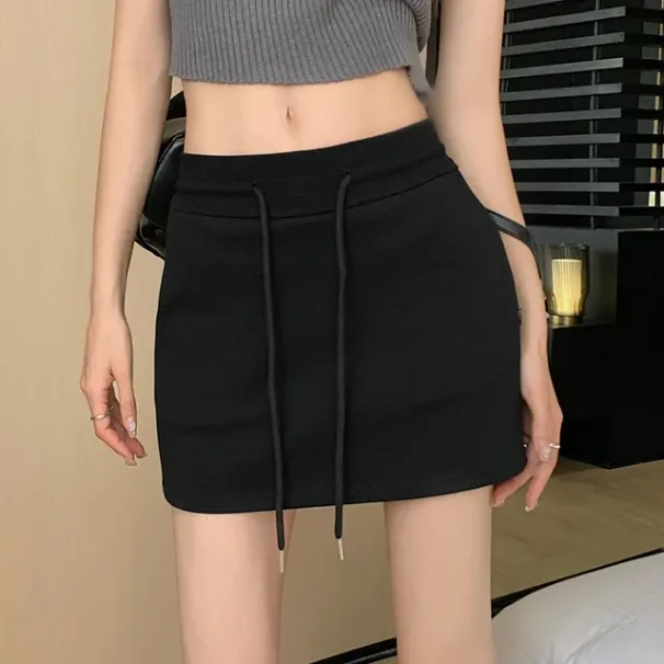 Heta försäljning Vår Sommar Hög Midja Dragsko Slim Väska Höft Dam Casual Hotsweet A-linjekjol_voghion.com