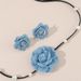 Denim Camellia Perlenbesetztes Schnür-Halsketten- und Ohrring-Set für Damen, French Niche Choker zum Binden, Schlüsselbein_voghion.com