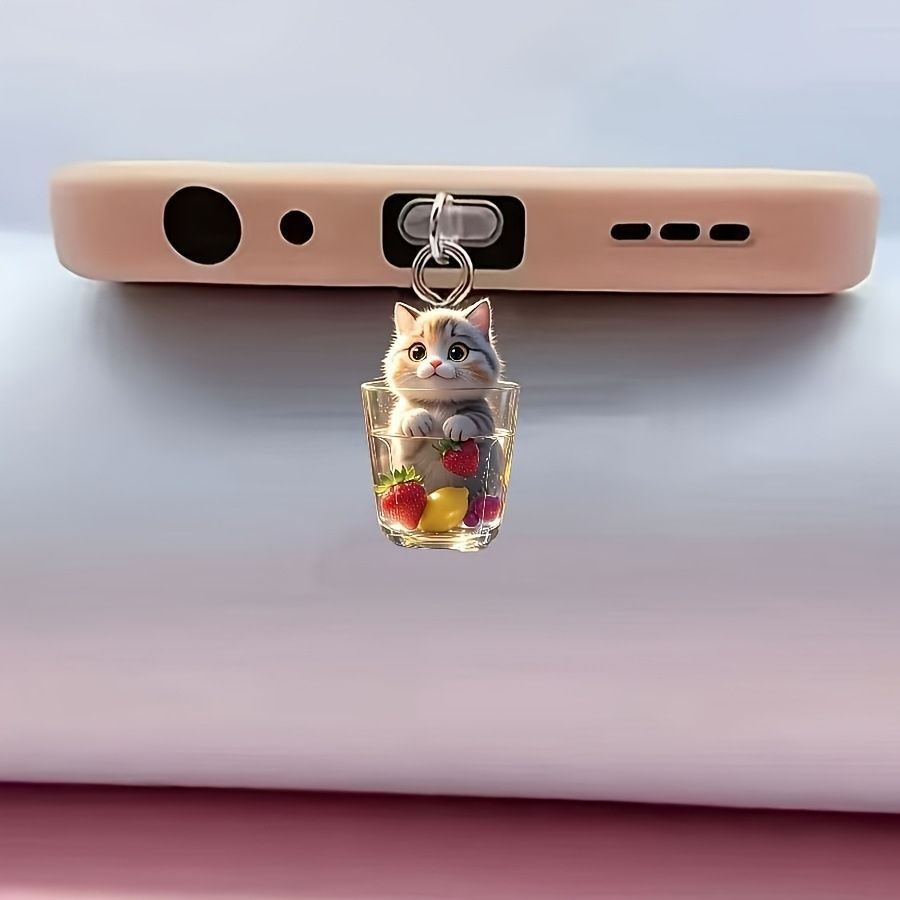 Ciondolo antipolvere di tipo C per ricarica del telefono, orso acrilico, squisito, spina antipolvere universale_voghion.com