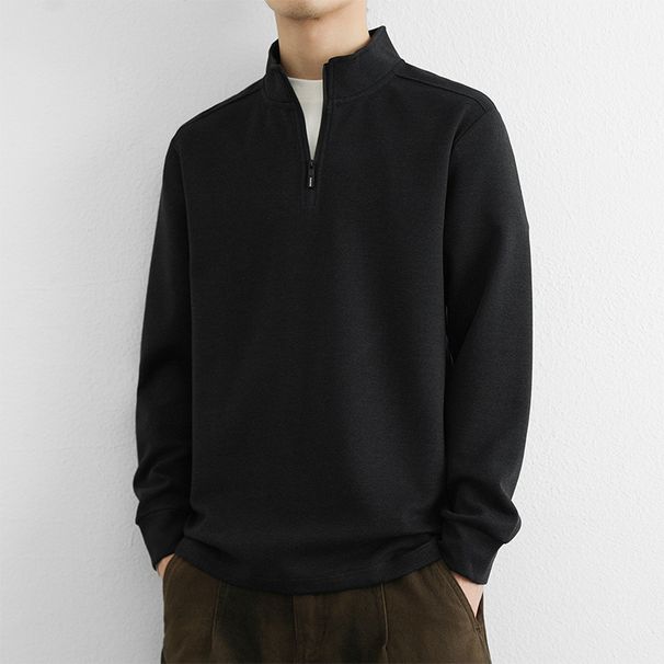 Men's Winter Long Sleeve Pullover Sweatshirt With Zip-Up Stand Collar, Casual Loose Fit Top For Trendy Urban Style_voghion.com