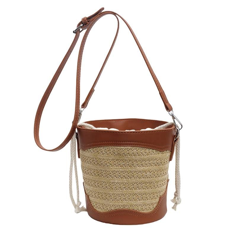 Vævet taske 2024 ny lille stråvævet strand crossbody taske ferie strand alt skulder spand_voghion.com
