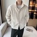 Men's Knit Cardigan – Polyester Blend Open-Front Sweater With Fleece Lining (M-3XL, Beige/Navy/Coffee, Relaxed Fit, Casual & Business Wear)_voghion.com