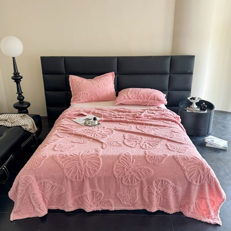 Fleece Blanket Solid Color Jacquard Blanket Multifunctional Cover Blanket Butterfly Style Gift Blanket_voghion.com