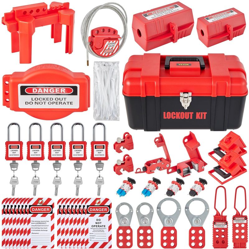 VEVOR 43 PCS Lockout Tagout Kits, Electrical Safety Loto Kit Includes Padlocks, 5 Kinds Of Lockouts, Hasps, Tags & Ties, Box, Lockout Safety Tools For Electrical Risk Removal In Industrial, Machinery_voghion.com