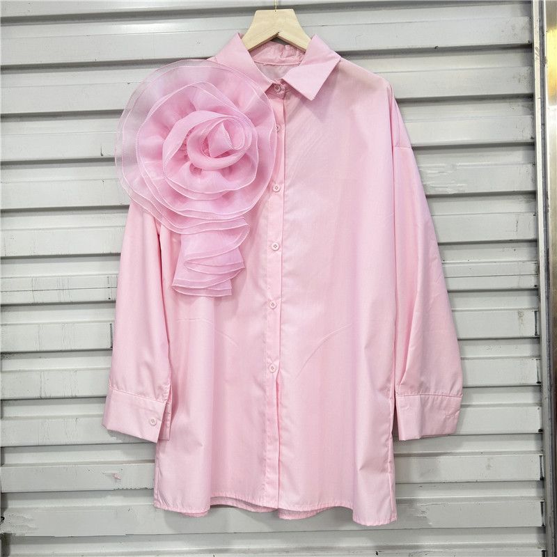 Dameklær Nisjepreget tredimensjonalt design plissert blomsterskjorte dame løs langermet elegant og fantastisk polokrage-skjorte trend_voghion.com