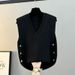 Gilet en tricot à col en V pour femme - Gilet léger et ample pour le printemps et l'automne, pièce décontractée à superposer_voghion.com