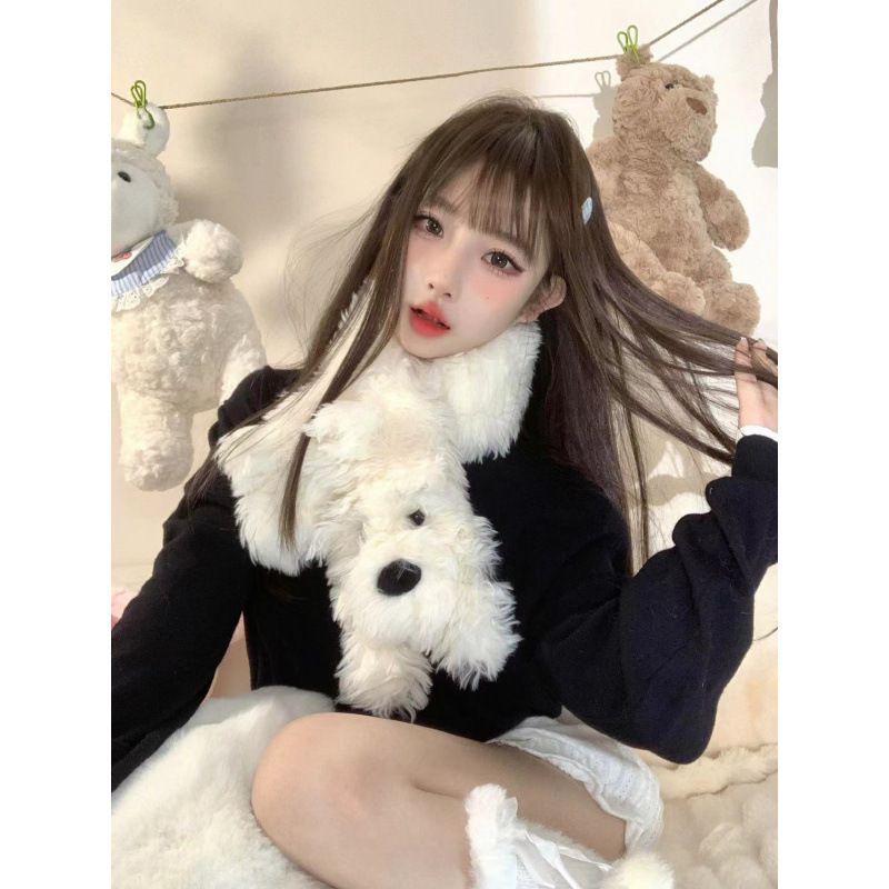 West Highland Design Søt Plysj Ensfarget Skjerf Vinter Varmt og Kuldebestandig Kvinnelig_voghion.com