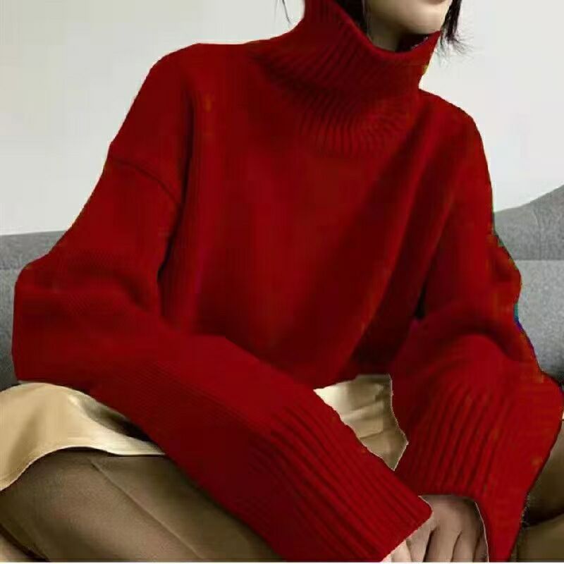 Women's turtleneck soft waxy sweater to wear a loose feeling with lazy wind knit base_voghion.com