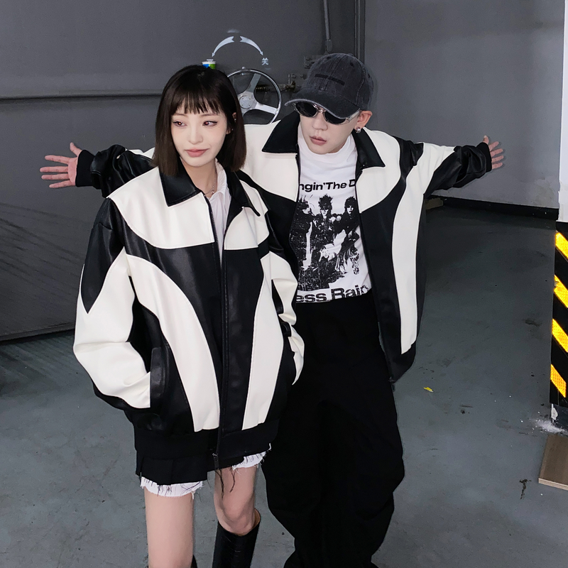 Data Good Casual Edizione Coreana Trendy Versatile Cappotto in Pelle per Coppia 507-2-PY6801-P75_voghion.com