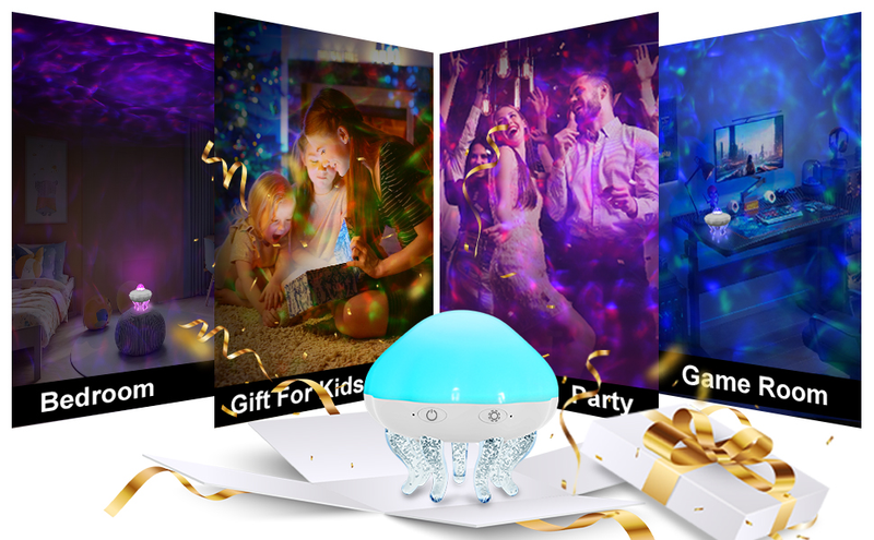 Jellyfish Projection Lamp - Dual Function- Projector And Night Light, USB Powered, Remote Control & Timer, Bluetooth Speaker - With White Noise_voghion.com
