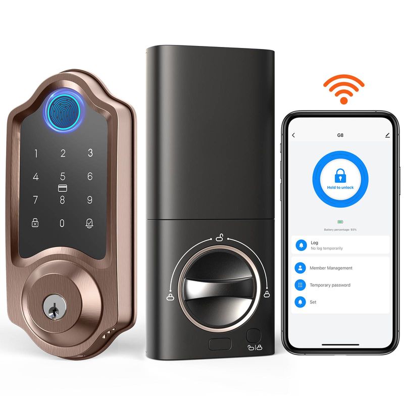 G8 Smart Lock, Fingerprint Door Lock With Code, 6-in-1 Keyless Entry Door Lock, Smart Locks For Front Door, Built-in WiFi Deadbolt, App Remote_voghion.com