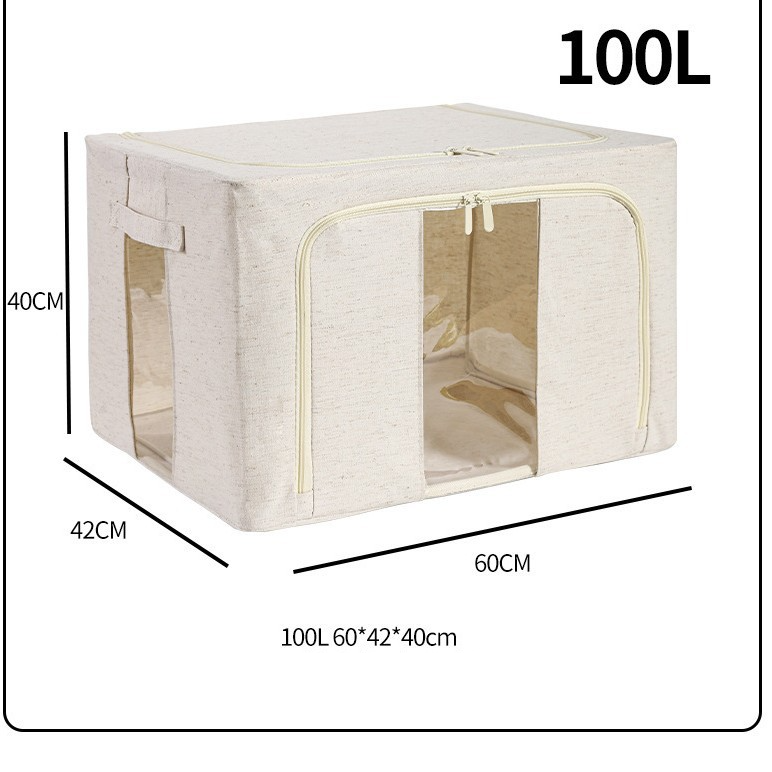 Large Washable Tianshan Cotton And Linen Box Fabric Folding Quilt Storage Box Double Window Steel Frame PP Board_voghion.com
