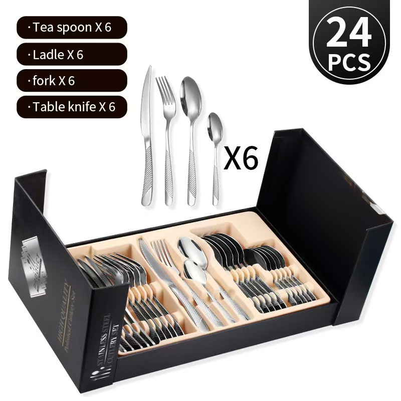 24-Piece Stainless Steel Cutlery Set - Mirror-Polished Steak Knives & Forks, Elegant Gift Box For Weddings, Holidays & Corporate Gifting_voghion.com