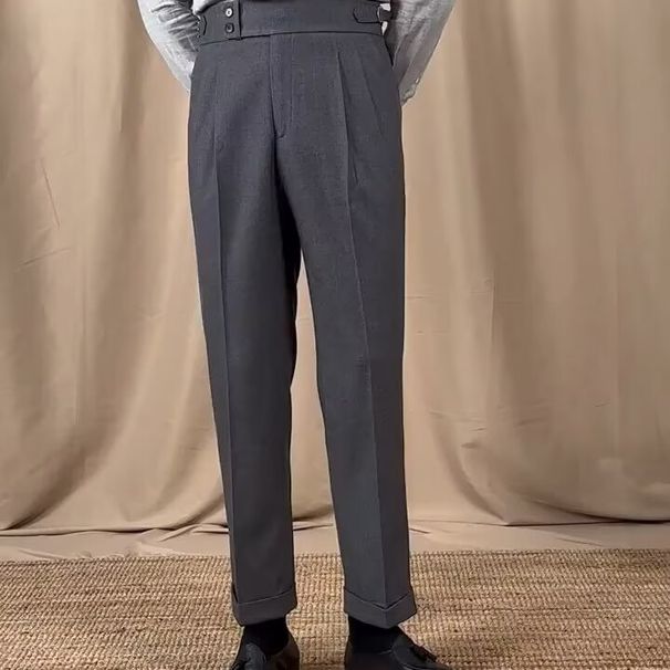 Erkek İtalyan Tarzı Kadife Pantolon – Yüksek Bel Geniş Kesim Düz Paça Pantolon (Koyu Gri/Haki/Kahverengi/Siyah, 28-36)_voghion.com