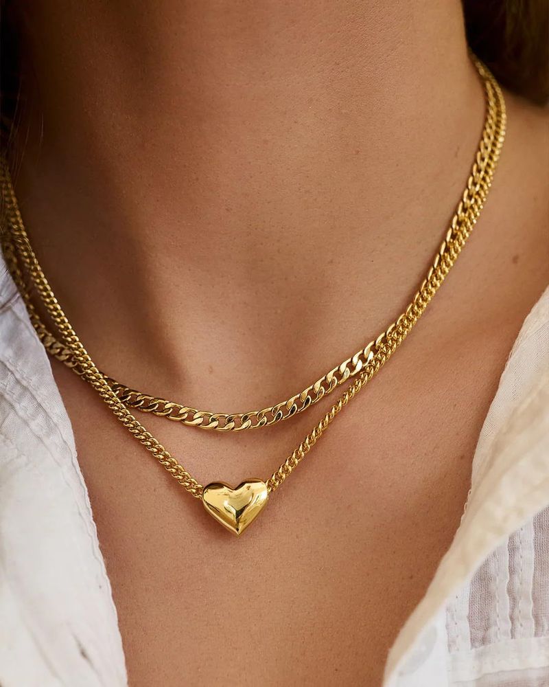 Set di collane con ciondolo a forma di cuore in ottone placcato oro, stile minimalista e di nicchia_voghion.com