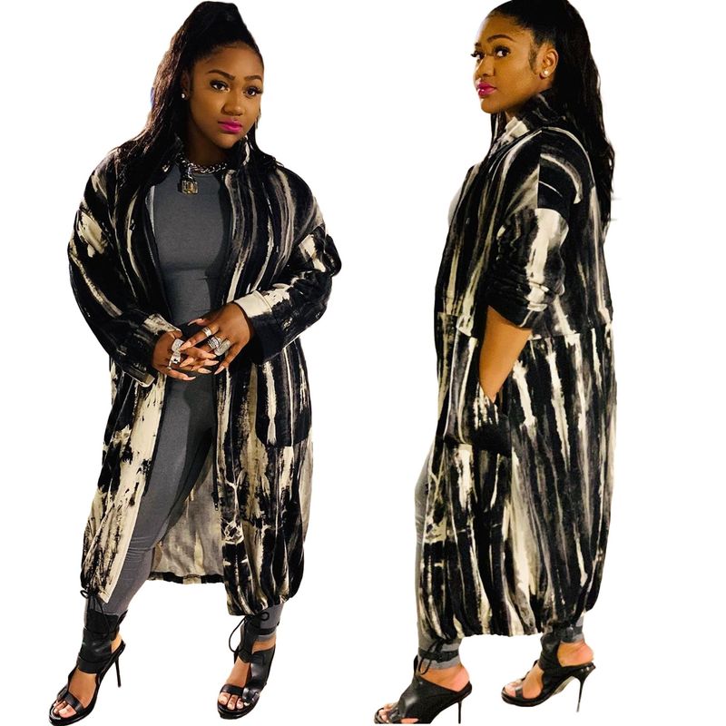 Bn115 Nouvelle collection longue automne et hiver pour femmes, veste coupe-vent décontractée à fermeture éclair imprimée pour femmes_voghion.com