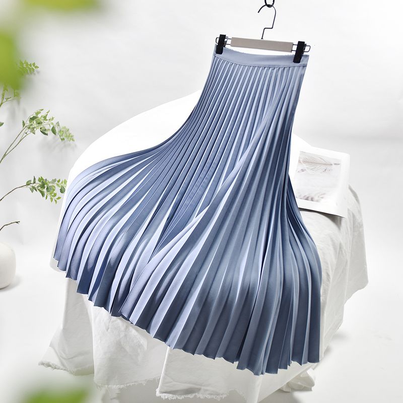Women's Clothing Chic temperament slim plus size pleated skirt autumn and winter new high waist A line skirt women's medium and long_voghion.com