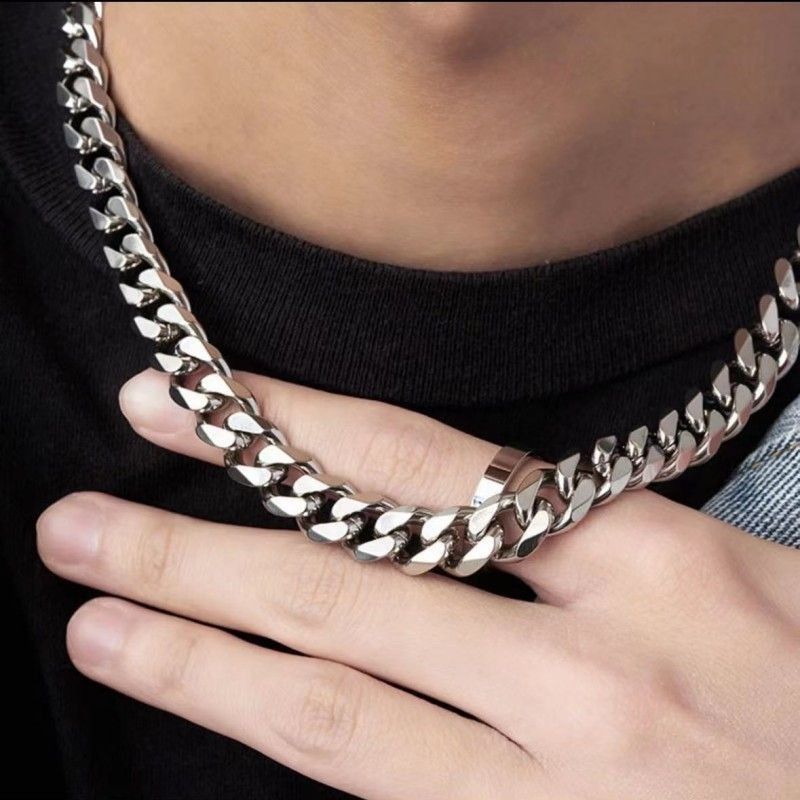 Collana cubana in titanio per uomo, lunga e versatile, in acciaio inossidabile, di alta qualità, stile hip-hop, alla moda, da uomo._voghion.com