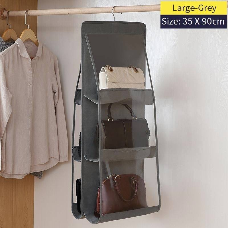 Hängender Handtaschen- und Geldbörsen-Organizer – Aufbewahrungstasche mit 8 Fächern für unterwegs an der Schranktür (platzsparende, durchsichtige, robuste Haken)_voghion.com