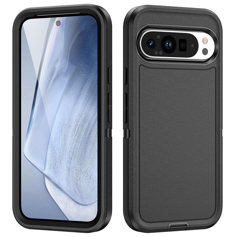 Fir Google Pixel 9 Pro Life Waasserdicht Robust PC + Silikon Telefonshülle (Schwaarz)_voghion.com