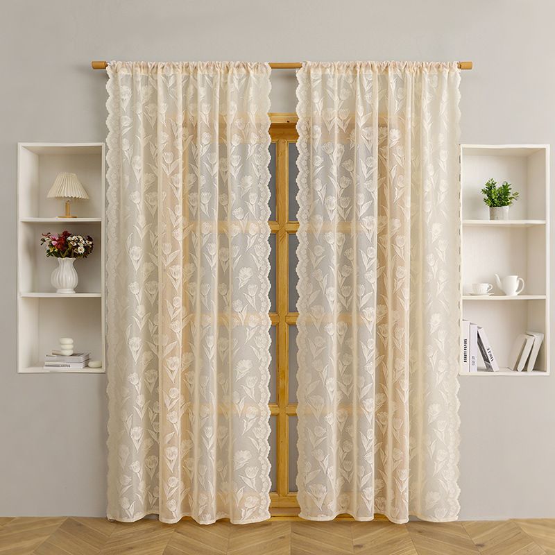 Sommer Neue Cremefarbene Balkonvorhänge Gazevorhänge Lichtdurchlässige und undurchlässige Wohnzimmerschlafzimmer Hochwertige Spitzenstickerei_voghion.com