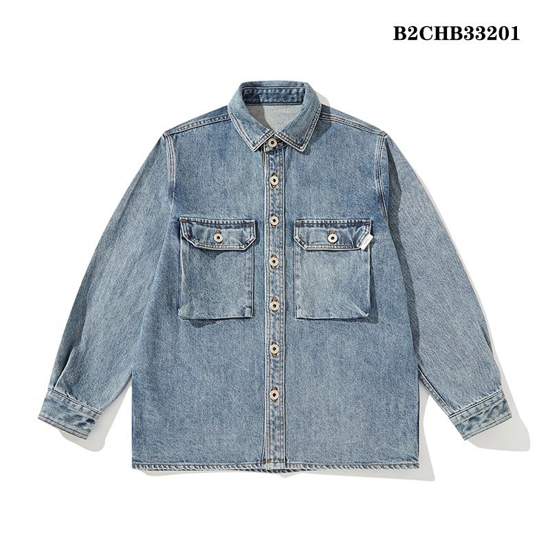 Abbigliamento maschile retrò azzurro chiaro tendenza pesante autunno e inverno ispessito città lavoro esterno usura camicia di jeans giacca da uomo larga_voghion.com