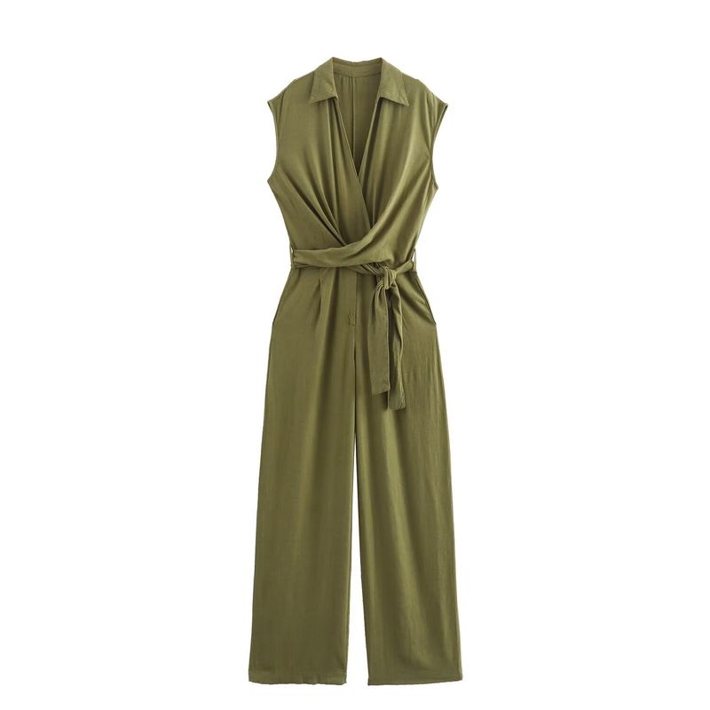 Suitable For All Seasons 2024 Summer Women's Linen Blend Knot Loose Jumpsuit_voghion.com