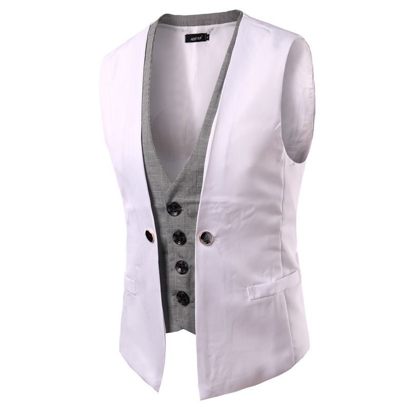 Men's Casual Checkered Patchwork Vest Single Breasted Slim Fit Layering Piece For Spring Autumn_voghion.com
