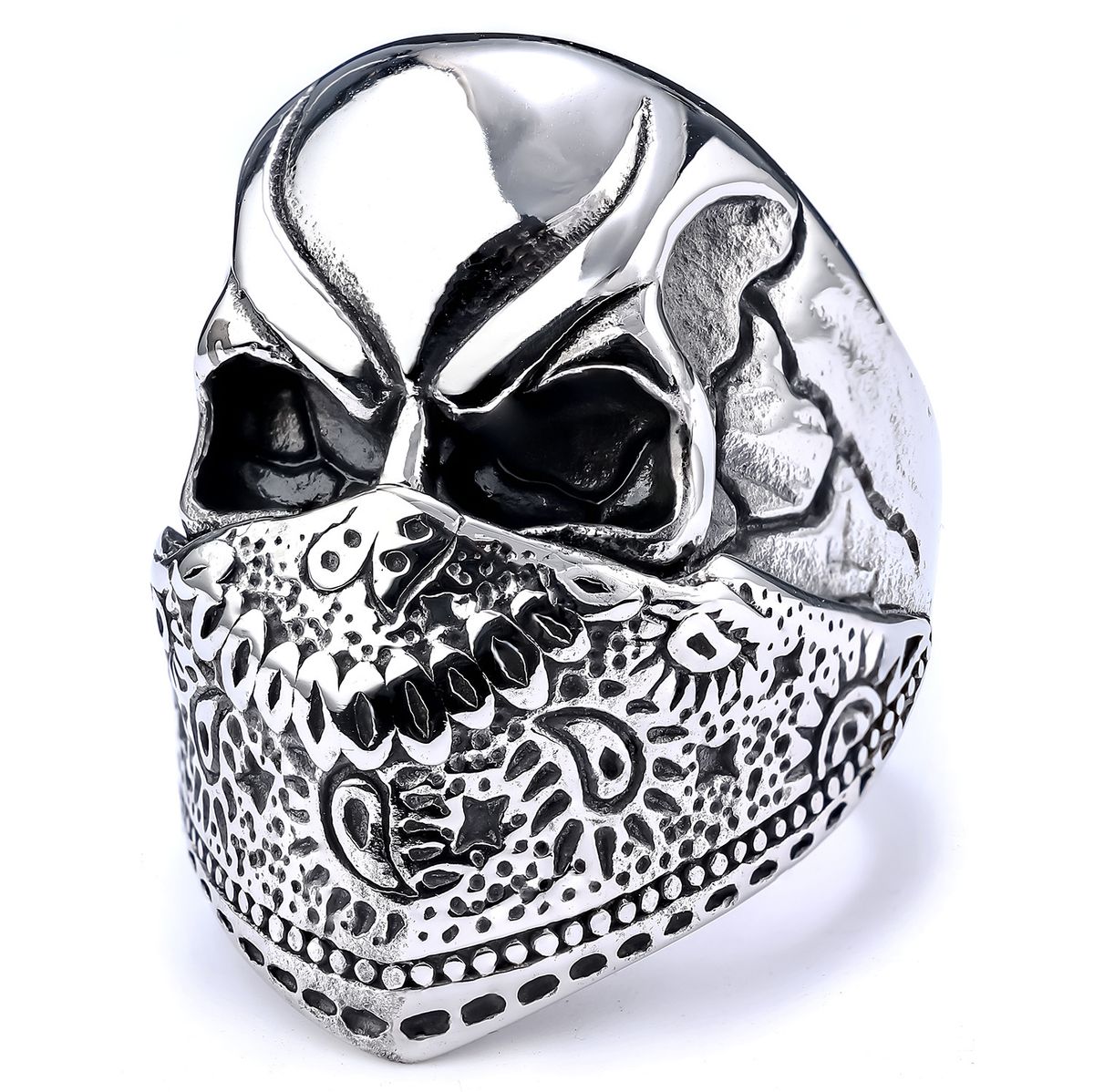 Anillo de calavera con diseño de máscara de acero inoxidable muy vendido_voghion.com