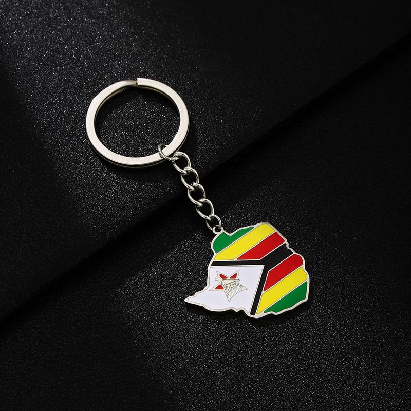Zimbabwe Map Flag Keychain - Stainless Steel National Symbol Pendant For Men & Women_voghion.com
