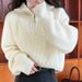 K High-end Half-zipped Solid Color Stand-collar Short Cardigan For Women; New Style Coat._voghion.com