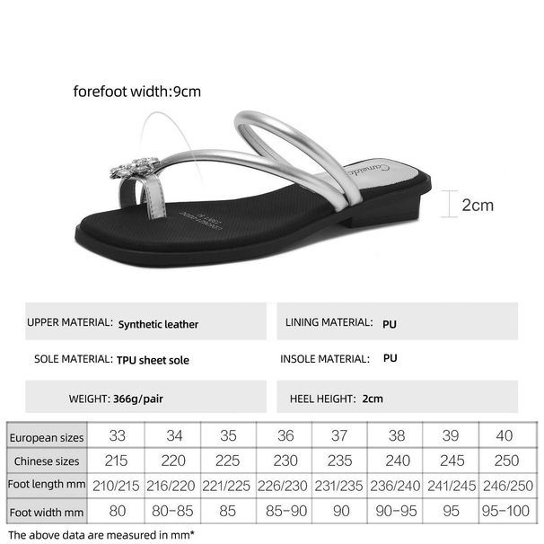 Cameido Women's Rhinestone-toe-cap Slippers, Outdoor Wearable Sandals, In A Fairy-like Style, Low-heeled Single-strap Slippers_voghion.com