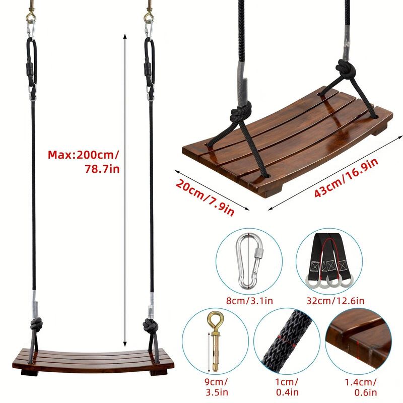 Wooden Swing Set, Hanging Swing, 16.9 X 7.9 X 0.5 Inches, Suitable For Adults_voghion.com