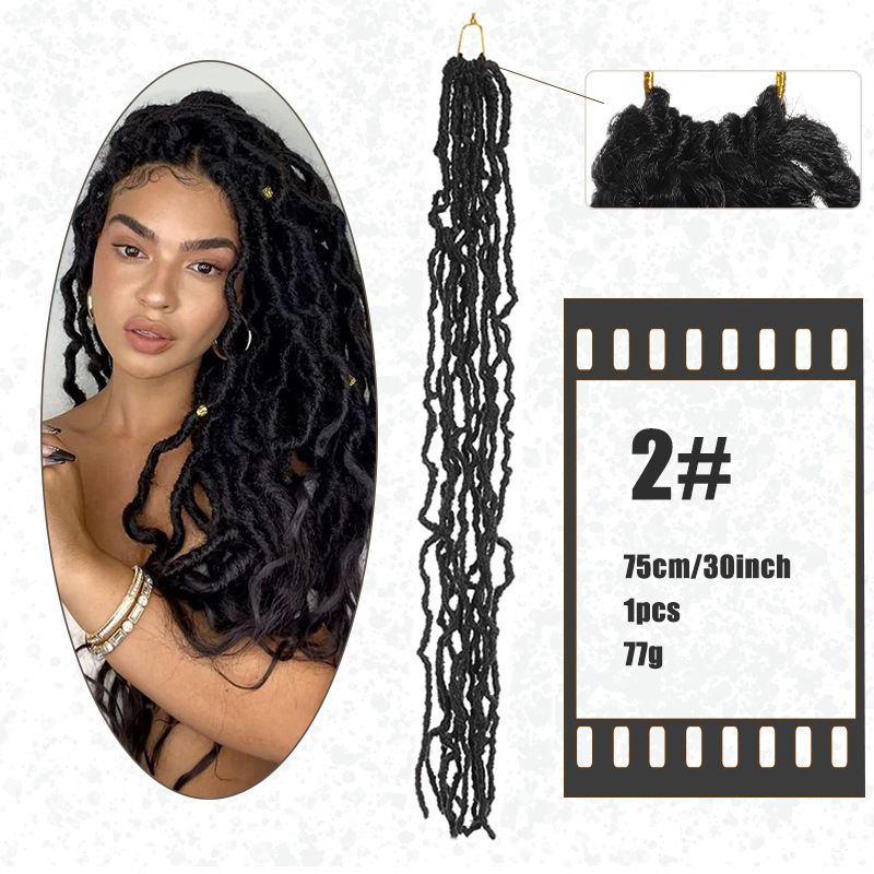 Perruque au crochet pour femme africaine en cheveux tressés, cheveux bouclés, perruque Nulocs au crochet, 30 pouces_voghion.com