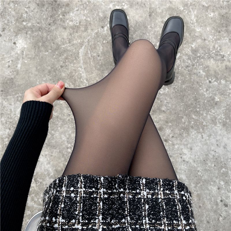 Kadın seksi siyah yarı saydam tek parça pantolon kalınlaşmış artı kadife siyah çorap sahte yarı saydam tayt ve külotlu çorap_voghion.com