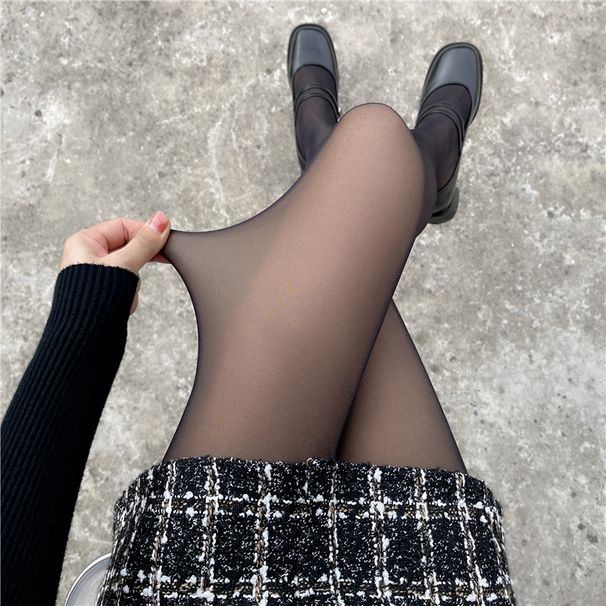 Kadın seksi siyah yarı saydam tek parça pantolon kalınlaşmış artı kadife siyah çorap sahte yarı saydam tayt ve külotlu çorap_voghion.com