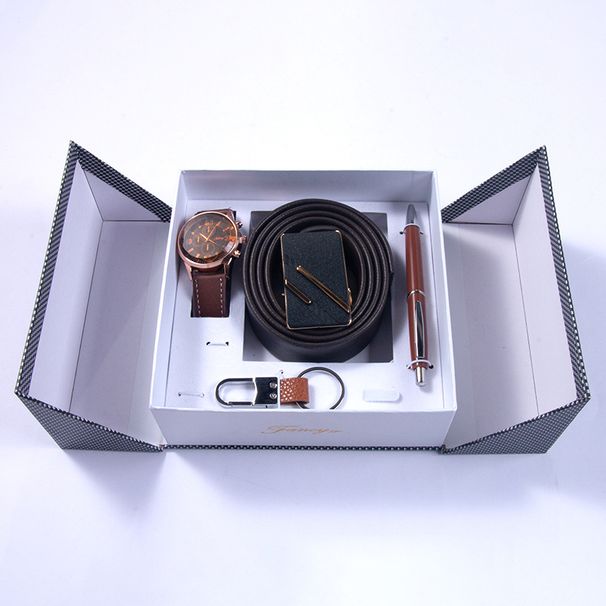 Kvartsklokker Herreklokker Forretningsgavesett med suvenirer Klokkebelte Lommebok Nøkkelringsett Luksuriøs Valentinsdagsgave_voghion.com