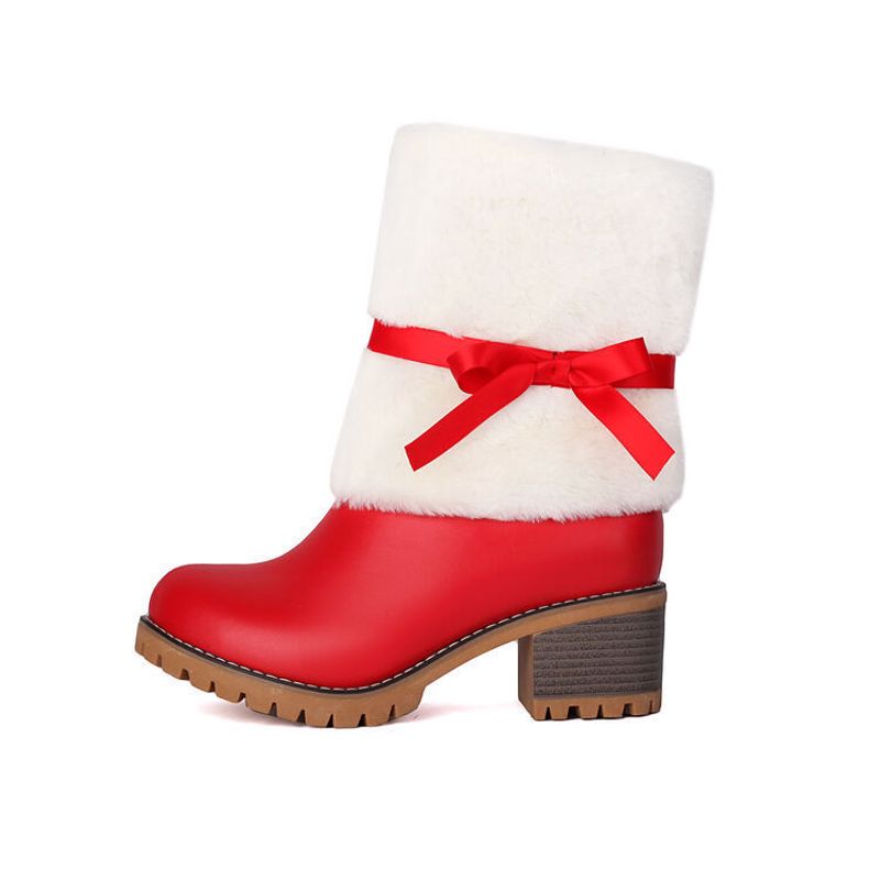 Outono e inverno novas botas de Natal arco decoração colocação cor grossa com doce moda de Natal botas_voghion.com