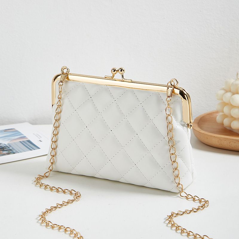 Borsa a tracolla trapuntata ricamata da donna - Piccola borsa quadrata per telefono con tracolla a catena (borsa con motivo a rombi)_voghion.com