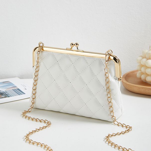 Borsa a tracolla trapuntata ricamata da donna - Piccola borsa quadrata per telefono con tracolla a catena (borsa con motivo a rombi)_voghion.com