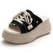 Slope Heel Sandals 2025 Summer New Rome Beach Slippers Thick Bottom Student Fish Mouth Canvas Women's Shoes_voghion.com
