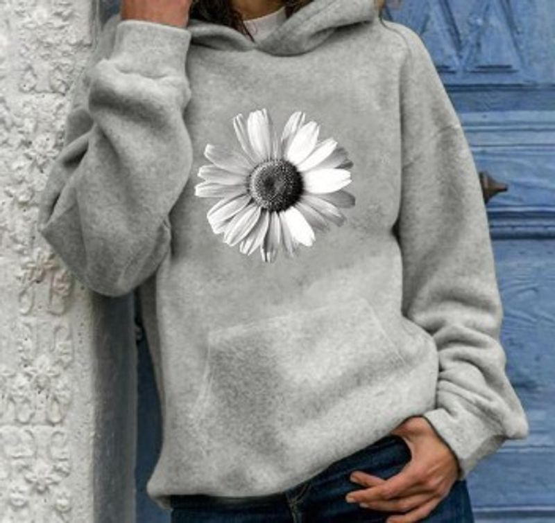 Pull à manches longues pour femmes, imprimé simple, frais et doux, sweat-shirt à capuche_voghion.com