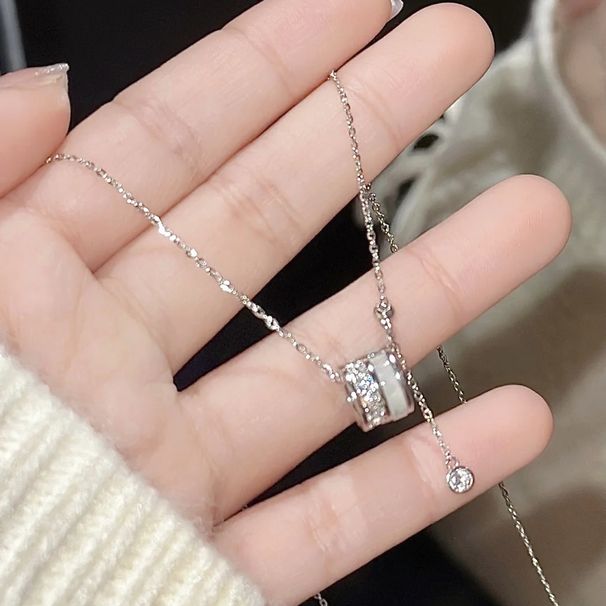 Silver Natural White Mother-of-Pearl Small Waist Necklace For Women With Zircon Tassel Pendant, High-End Elegant_voghion.com