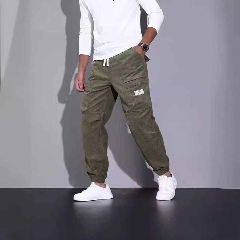 Herenkleding Herfst Corduroy Overalls Heren Manchetten Losse Casual Broek Met Meerdere Zakken_voghion.com