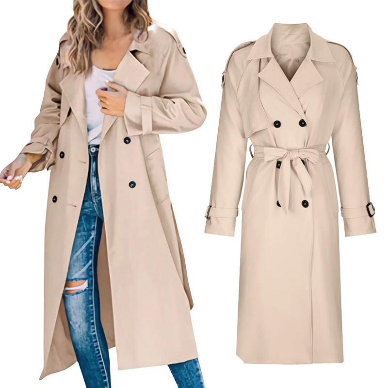 Lässiger, lockerer Trenchcoat für Damen in einfarbiger Farbe_voghion.com