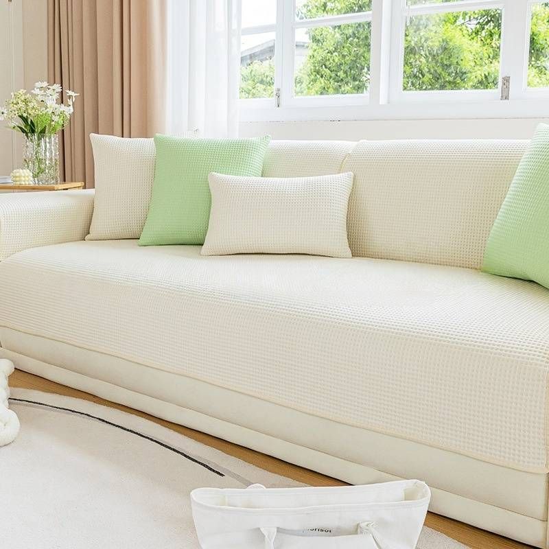 Cooling Ice Silk Sofa Cushion - Summer Non-Slip Sofa Cover With Breathable Seat Pad & Bean Textured Fabric_voghion.com