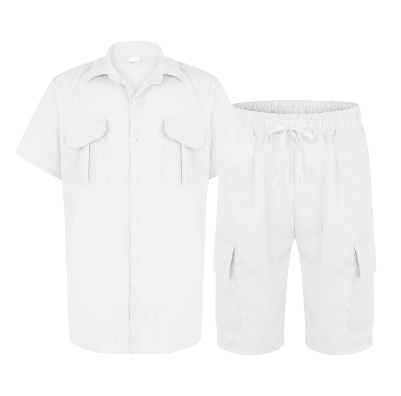 [UrbanMotion] Ensemble décontracté pour homme – Manches courtes et short de couleur unie | Vêtements d'intérieur respirants_voghion.com