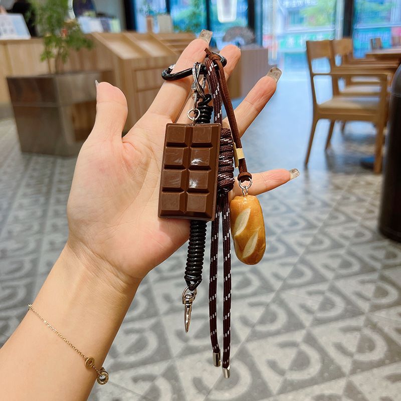 Piezas y accesorios para bolsos, llavero de pan de bagel con cuerda tejida a mano, llavero de chocolate para coche con cuerda trenzada, colgante para empaque de bolsas_voghion.com